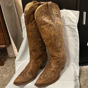 Corral Distressed Brown Leather Knee High Cowgirl Boots 9.5